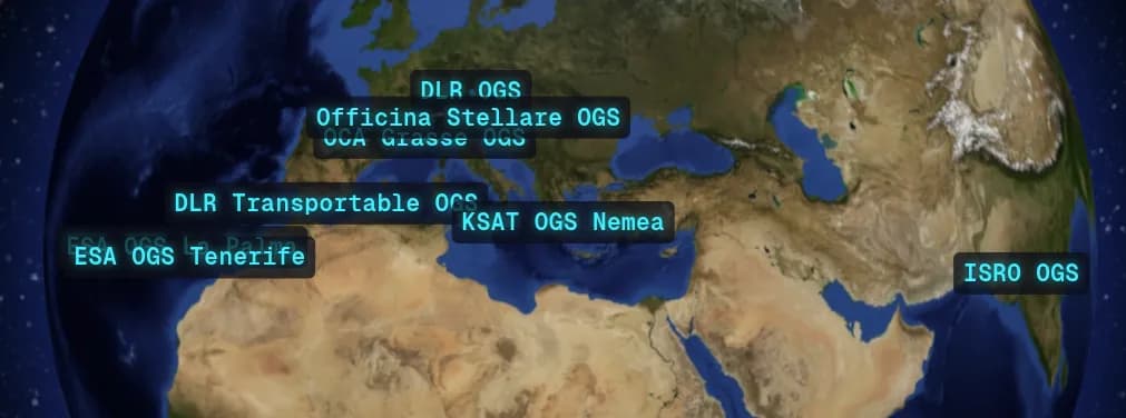 Interactive 3D globe showing optical ground station locations worldwide